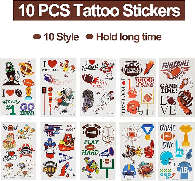 Football Party Favor Set 108 Pcs Rugby Rubber Treat Box Stickers Silicone Bracelet Tattoo Stickers Key Buckle Prefect for Football Theme Party and Birthday Party Supplies Decorations