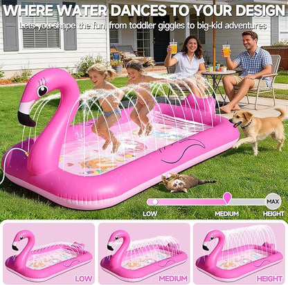 KingSom Splash Pad Sprinkler for Kids,Flamingo Splash Pad for Toddlers,Thicken Toddler Sprinkler Pool,Splash Play Mat Summer Outdoor Water Toys, Inflatable Splash Pad for Kids,Backyard Baby Kid Pool
