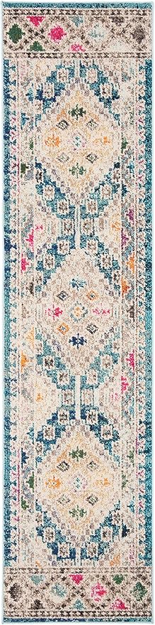 SAFAVIEH Madison Collection Runner Rug - 2'2" x 12', Dark Blue & Yellow, Boho Diamond Distressed Design, Non-Shedding & Easy Care, Ideal for High Traffic Areas in Living Room, Bedroom (MAD418N)