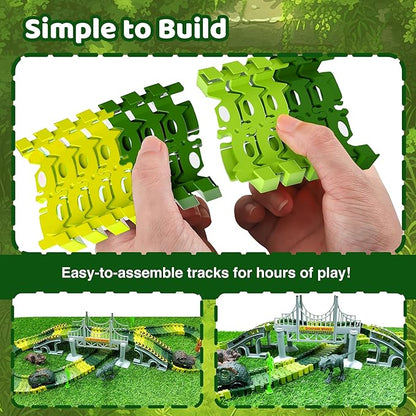 Dinosaur Race Track Toy Set -Dino Racetrack with 170 Total Pieces, Flexible Tracks, Dino Train for Kids Ages 3-7, Boys & Girls | Dinosaur Race Track, Dinosaur Track Toy Set Toddler Race Track
