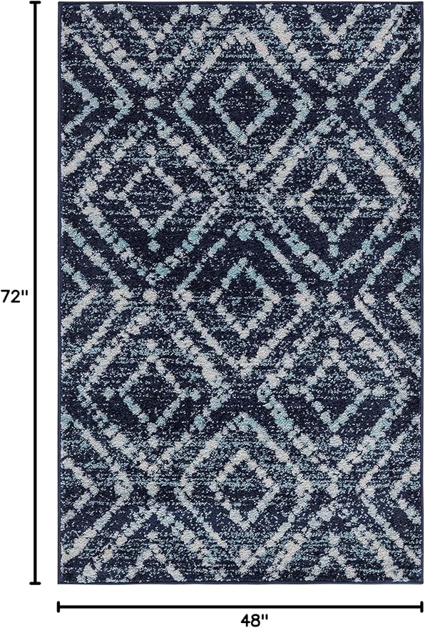 SAFAVIEH Adirondack Collection Accent Rug - 4' x 6', Navy & Ivory, Modern Diamond Distressed Design, Non-Shedding & Easy Care, Ideal for High Traffic Areas in Entryway, Living Room, Bedroom (ADR131N)