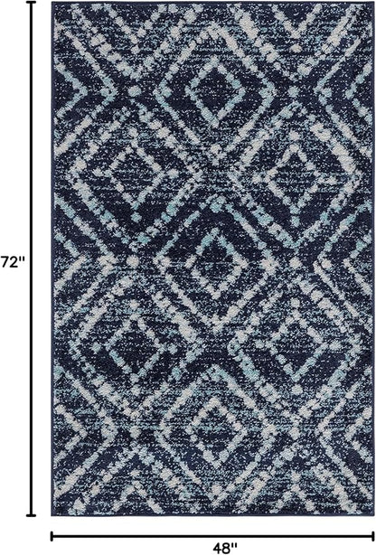 SAFAVIEH Adirondack Collection Accent Rug - 4' x 6', Navy & Ivory, Modern Diamond Distressed Design, Non-Shedding & Easy Care, Ideal for High Traffic Areas in Entryway, Living Room, Bedroom (ADR131N)
