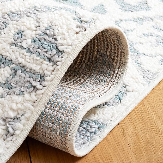 SAFAVIEH Moroccan Tassel Shag Collection Runner Rug - 2'3" x 12', Teal & Ivory, Rustic Trellis, Non-Shedding & Easy Care, 2-inch Thick Ideal for High Traffic Areas in Living Room, Bedroom (MTS652K)