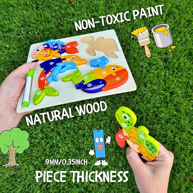 MASTER LEON - Wooden Toddler Puzzles 3-5 Year Old - Montessori Toddler Puzzle - Fine Motor Skills Toy - Animals & Vehicles Learning Games for Ages 3-4-5 - Gift for Christmas
