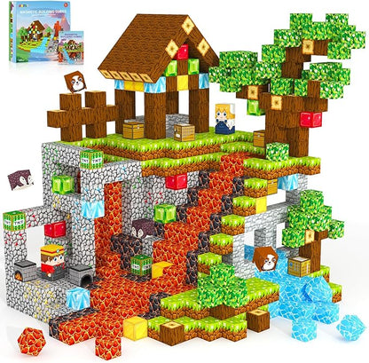 Magnetic Blocks, Magnetic Tiles Building Blocks, Magnets Cubes Toddler Kids Toys, Sensory STEM Montessori Toys for 3-5 4-6 5-7 6-8 Year Old Boys Girls Easter Birthday Gifts Travel Outdoor Kids Games
