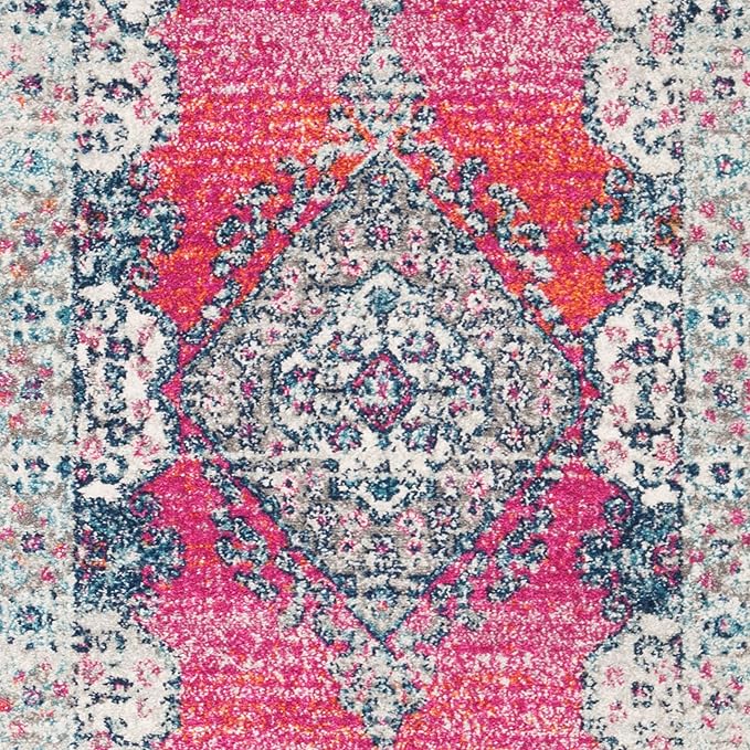 SAFAVIEH Evoke Collection 2'2" x 7' Fuchsia / Navy EVK250R Oriental Medallion Distressed Non-Shedding Living Room Entryway Foyer Hallway Bedroom Runner Rug