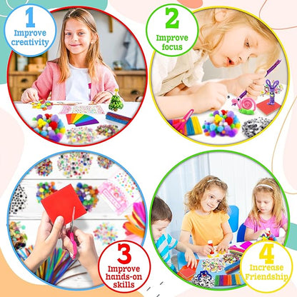 LINAYE 2500+PCS Arts and Crafts Supplies for Kids, DIY Craft Supplies Kit Box for Ages 6-8, Arts and Crafts Kit for Kids, Crafting Supply Set for Girls Boys Birthday Christmas Gifts, Deep Pink