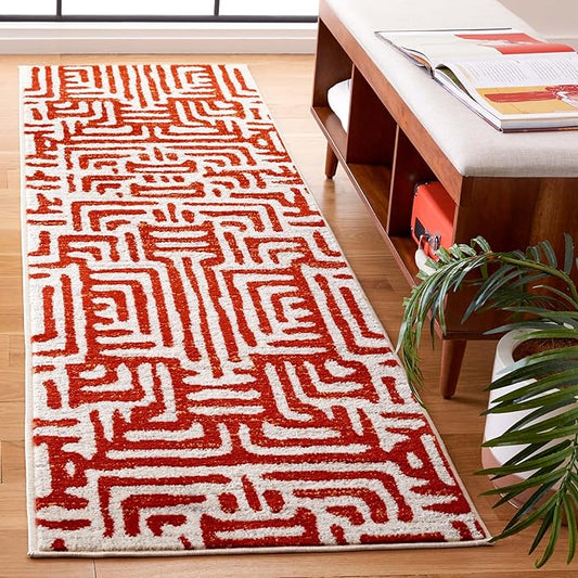 SAFAVIEH Amsterdam Collection Runner Rug - 2'3" x 8', Ivory & Terracotta, Modern Abstract Design, Non-Shedding & Easy Care, Ideal for High Traffic Areas in Living Room, Bedroom (AMS106B)
