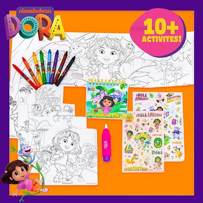 Horizon Group USA Dora Ultimate Activity Backpack, 10+ Creative Projects in a Reusable Bag, Less-Mess Toddler Toys, Road Trip Essentials for Kids, Great Airplane Toy, Dora Purple