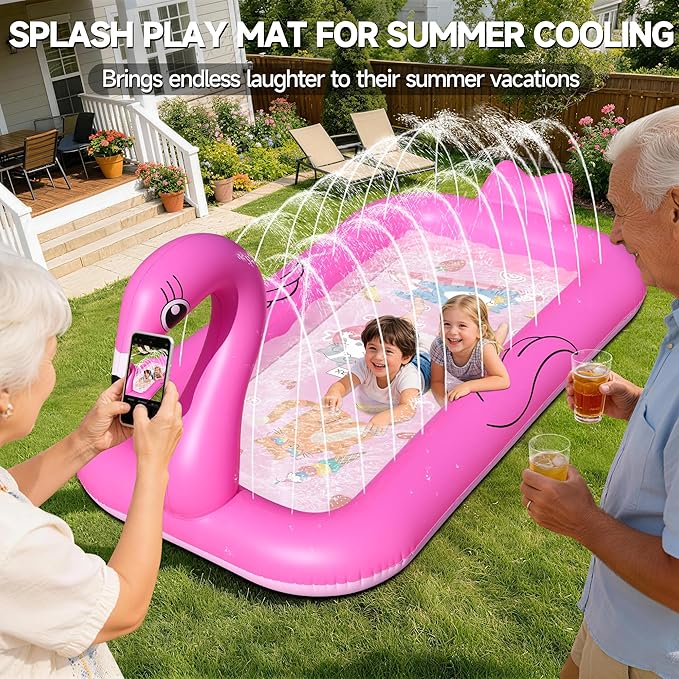 KingSom Splash Pad Sprinkler for Kids,Flamingo Splash Pad for Toddlers,Thicken Toddler Sprinkler Pool,Splash Play Mat Summer Outdoor Water Toys, Inflatable Splash Pad for Kids,Backyard Baby Kid Pool