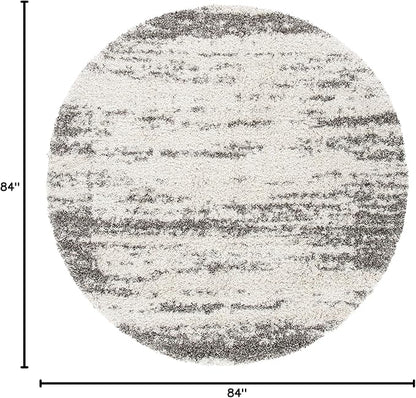 SAFAVIEH Hudson Shag Collection 7' Round Ivory/Grey SGH203A Abstract Non-Shedding Living Room Bedroom Dining Room Entryway Plush 2-inch Thick Area Rug