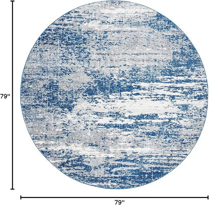 SAFAVIEH Evoke Collection 6'7" Round Dark Blue/Grey EVK272L Modern Abstract Non-Shedding Living Room Bedroom Area Rug