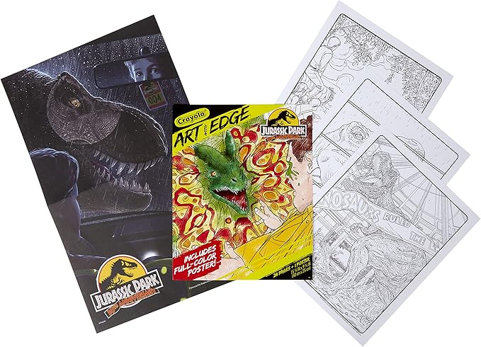 Crayola Art with Edge Jurassic Park Coloring Pages (28pgs), Adult Coloring, Jurassic Park Merchandise, Gift for Teens