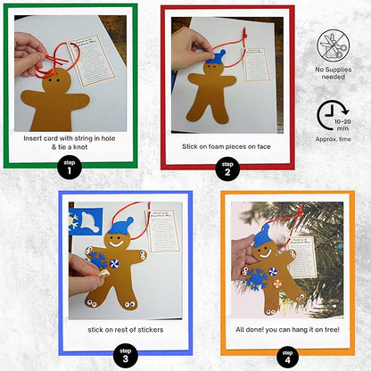 4E's Novelty Legend of Gingerbread Man Ornament Craft - 12 Pack Bulk Foam Christmas Ornaments Set, Ages 3-12, Self-Adhesive, DIY Ornaments for Christmas Tree, Classroom Art Project