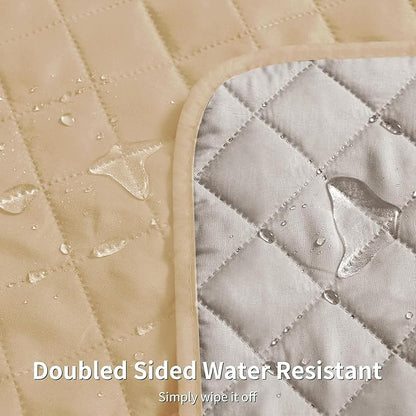 CHUN YI Water Resistant Couch Cover, Sofa Slipcover for 3 Cushion Sofa, Washable Sofa Cover with Adjustable Strap Storage Pocket for Living Room Dog Pet (Sofa, Sand)