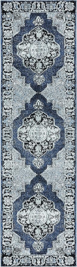 SAFAVIEH Vintage Hamadan Collection Runner Rug - 2'3" x 12', Blue & Grey, Oriental Traditional Persian Design, Non-Shedding & Easy Care, Ideal for High Traffic Areas in Living Room, Bedroom (VTH219M)
