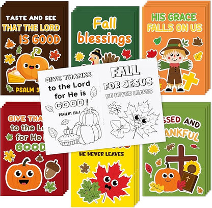 Dvbonike 24Pcs Fall Bible Coloring Books - Christian Religious DIY Color-in Pages Booklet Bulk Drawing Thanksgiving Autumn Activity Party Supplies for School Classroom Rewards Artwork Gift for Kids