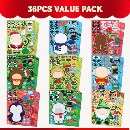 JOYIN 36 Pcs Christmas Make-a-face Sticker Sheets Make Your Own Xmas Characters Sticker with Santa Santa, Gnome, Reindeer, Snowman, for Kids Party Favor, Art Craft Supplies, Classroom Activities Game