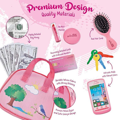 Toddler Play Purse for Kids with Accessories, Toys for Girls with Pretend Makeup, Keys, Smartphone, Dress Up Toy Purse for Toddlers and Kids - Birthday Gift for Little Toddler Girls Ages 3 4 5 6, Pink