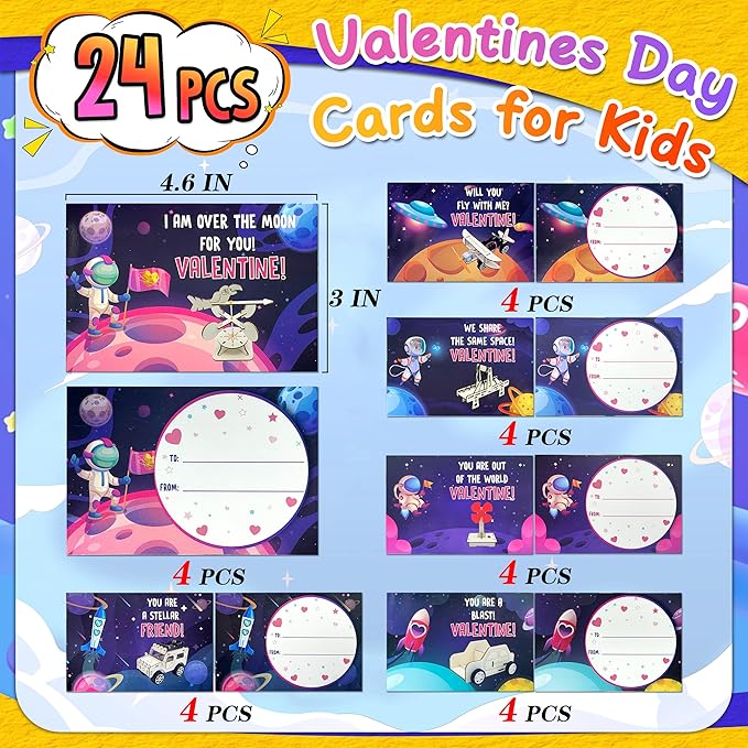 LINAYE Valentines Cards for Kids Classroom with Stem Kits, 24 Packs Valentines Day Gifts for Kids Class, Valentines Day Exchange Gifts for Boys Classroom Class, Valentines Party Favors for Kids Classroom School