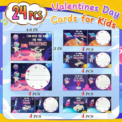 LINAYE Valentines Cards for Kids Classroom with Stem Kits, 24 Packs Valentines Day Gifts for Kids Class, Valentines Day Exchange Gifts for Boys Classroom Class, Valentines Party Favors for Kids Classroom School