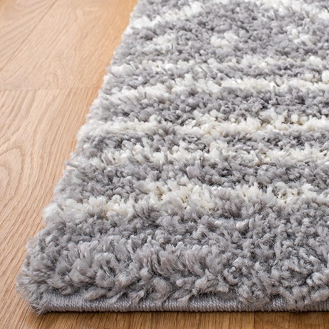 SAFAVIEH Arizona Shag Collection Runner Rug - 2'3" x 12', Grey & Ivory, Moroccan Design, Non-Shedding & Easy Care, 1.6-inch Thick Ideal for High Traffic Areas in Living Room, Bedroom (ASG741G)