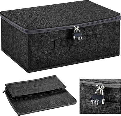 Briwooody Discreet Lockable Toy Bag Storage Organizer Toy Bag Storage Bins Case with Zipper Lid for Women and Men Clothes Container(Black,15 x 10 x 6.3 Inch)