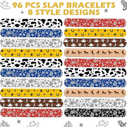 48 Pack Western Party Slap Bracelets Cowboy Cowgirl Bracelets Horse Wristbands for Western Themed Parties Kids Birthday Party Favors Supplies Decorations, 8 Styles