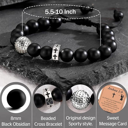 Baseball/Basketball/Football/Soccer Bracelet for Boys Cross Beaded Bracelet Gifts for Son Grandson Players Team Fan Friends,First Communion Christian Graduation Gifts for Teens Boys