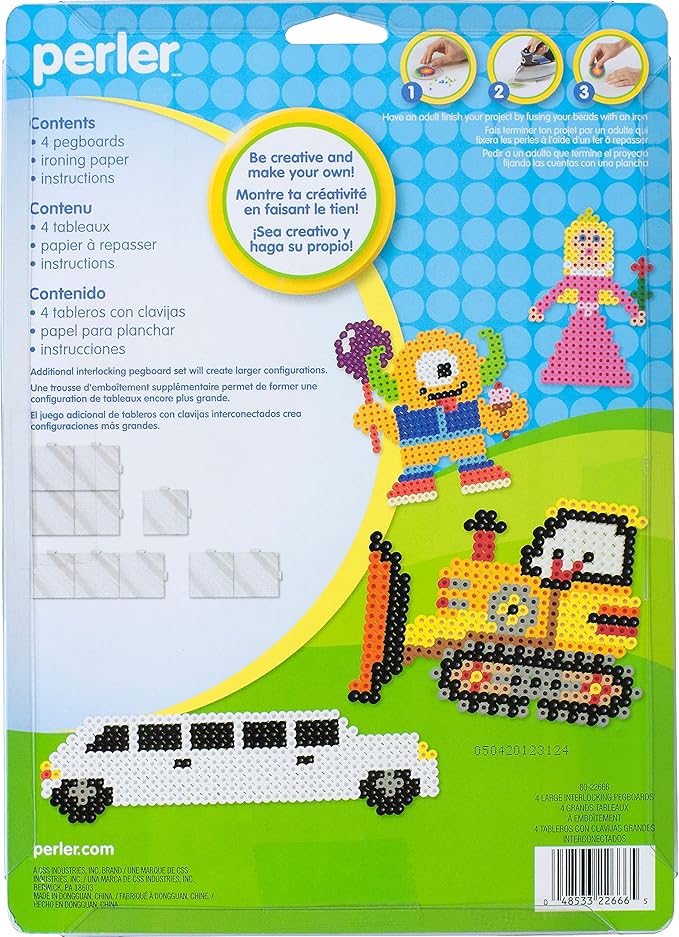 Perler Beads Large Square Pegboards for Kids Crafts, 4 pcs