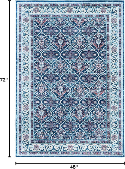 SAFAVIEH Brentwood Collection 4' x 6' Navy / Red BNT870N Oriental Damask Trellis Non-Shedding Living Room Bedroom Accent Rug