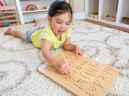 Montessori & Me Wood Alphabet Tracing Board Montessori Letters - Wooden Large Print Letters for Toddler to Preschool - Reversible Uppercase and Lowercase