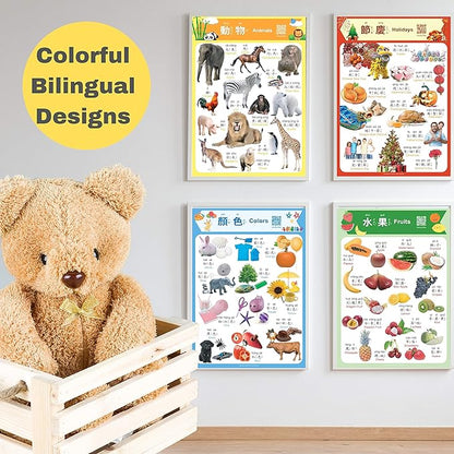 N/A/ Chinese Learning 10-Poster Set for Kids. Montessori-Inspired. Bilingual with Traditional Chinese, English, and Zhuyin.