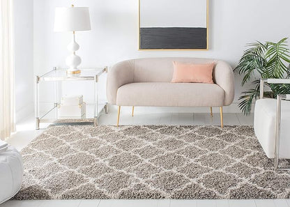 SAFAVIEH Hudson Shag Collection 7' Square Grey/Ivory SGH282B Moroccan Trellis Non-Shedding Living Room Bedroom Dining Room Entryway Plush 2-inch Thick Area Rug