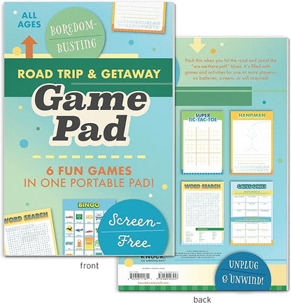 Knock Knock Roadtrip & Getaway On-The-Go Game Pad, Travel Car Activities for Kids, 6 Games (Sudoku, Super Tic-Tac-Toe, Hangman, Bingo, Word Search, Categories), 6 x 9-inches