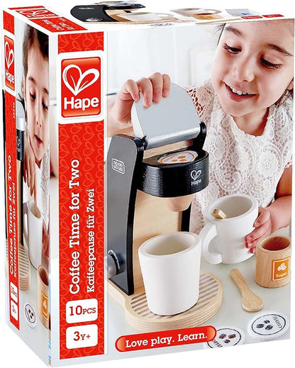 Hape Wooden Black Coffee Maker Kitchen Set with Accessories| Pretend Play Toy Set for Kids Ages 3 Years and Up