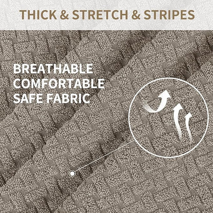 JIVINER 8-Piece Recliner Sofa Covers Stretch Jacquard Couch Covers for Recliner Slipcovers for Living Room 3 Cushion Soft Recliner Protector with Pocket (Sofa Recliner, Khaki)