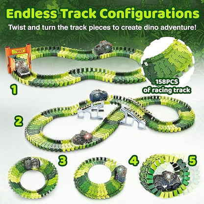 Dinosaur Race Track Toy Set -Dino Racetrack with 170 Total Pieces, Flexible Tracks, Dino Train for Kids Ages 3-7, Boys & Girls | Dinosaur Race Track, Dinosaur Track Toy Set Toddler Race Track