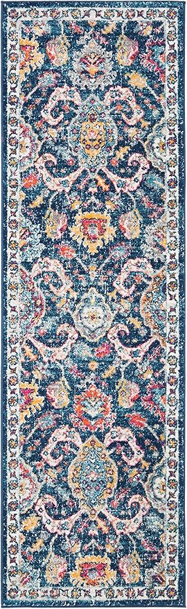 SAFAVIEH Evoke Collection 2'2" x 7' Navy / Fuchsia EVK255N Boho Non-Shedding Living Room Entryway Foyer Hallway Bedroom Runner Rug