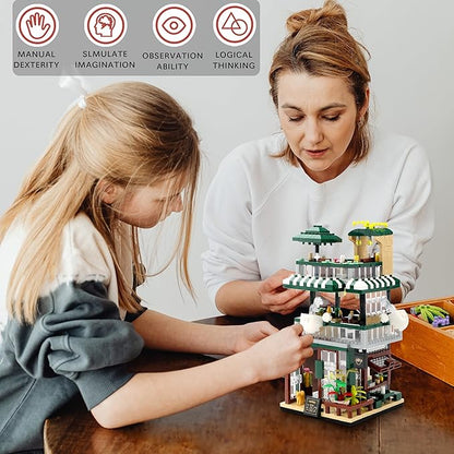 Street View Mini Building Blocks Coffee House Shop Store Building Kit Simulation Construction Educational Creative Toy for Boys Girls Age 8+ 1025 pcs