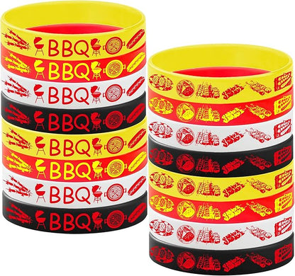 24PCS BBQ Rubber Bracelets Party Favors -Barbeque Themed Silicone Wristbands Party Supplies Decorations Hot Dog Birthday Baby Shower Party