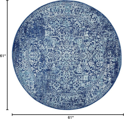 SAFAVIEH Evoke Collection 5'1" Round Navy/Ivory EVK256A Oriental Distressed Non-Shedding Dining Room Entryway Foyer Living Room Bedroom Area Rug