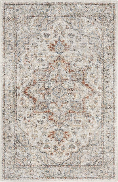 Nourison Astra Machine Washable Traditional Grey/Multi 3'3" x 5' Area Rug, Easy Cleaning, Non Shedding, Bed Room, Living Room, Dining Room, Kitchen (3x5)
