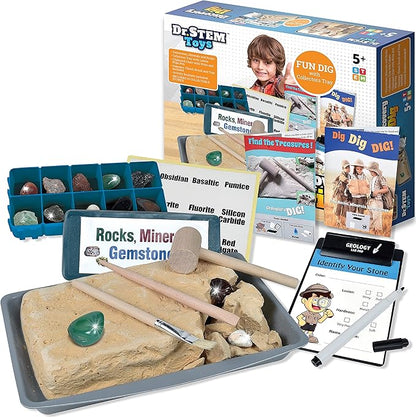 Dr. STEM Toys - Discovery Rock & Gem Dig Set Kids Science Experiment Kit, Complete Set of Materials for Home or Classroom Use (for Boys and Girls Age 5+)