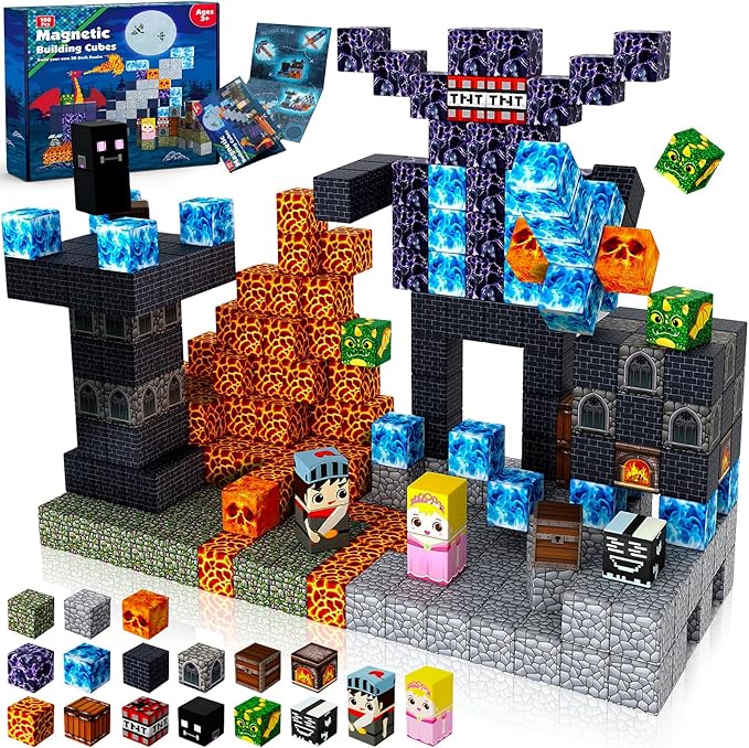 Annexfun Magnetic Blocks - 100PCS Build Magnetic Dark Mechanical Guardian Castle - Magnetics Toys for Montessori Toddler Christmas Birthday Gifts - STEM Sensory Toys for 3 4 5 6 7 8 9 10 Year Old Boys