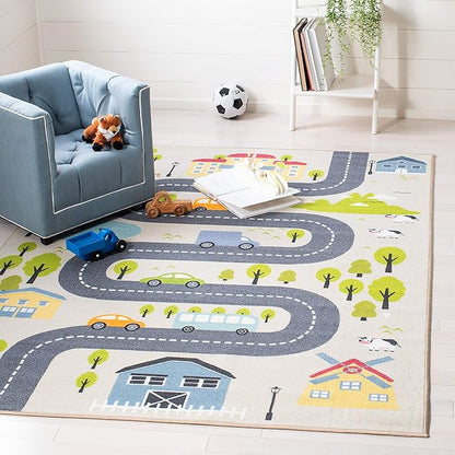 SAFAVIEH Kids Playhouse Collection Accent Rug - 4'4" x 6', Beige & Green, Non-Shedding Machine Washable & Slip Resistant Ideal for High Traffic Areas for Boys & Girls in Playroom (KPH227A)