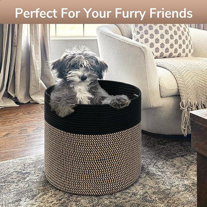 Goodpick Woven Rope Storage Basket, Blanket Basket for Towel, Shoe, Clothes, Large Toy Storage for Playroom, Living Room, Nursery, Toy Bin, Black