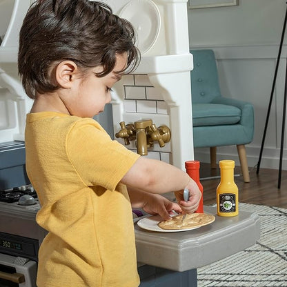 Step2 Gilded Gourmet Kids Kitchen Playset, Indoor/Outdoor Kitchenette, Interactive Play with Lights and Sounds, Made of Durable Plastic, Includes 20 Piece Toy Accessories, for Toddlers 2+ Years Old