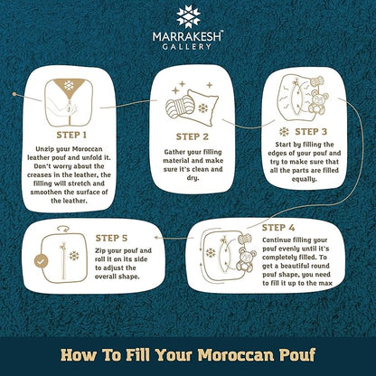 Genuine Leather Round Pouf Cover - Handmade Moroccan Ottoman Footstool, Unstuffed Footrest Under Desk - Boho Decor - Bohemian Living Room, Bedroom, Kids Room - Housewarming Gift & Wedding