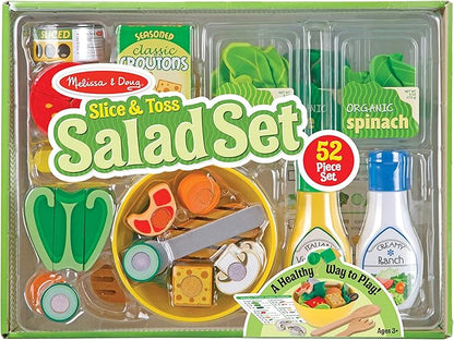 Melissa & Doug Slice and Toss Salad Play Set – 52 Wooden and Felt Pieces , Green - Pretend Food, Kitchen Accessories For Kids Ages 3+
